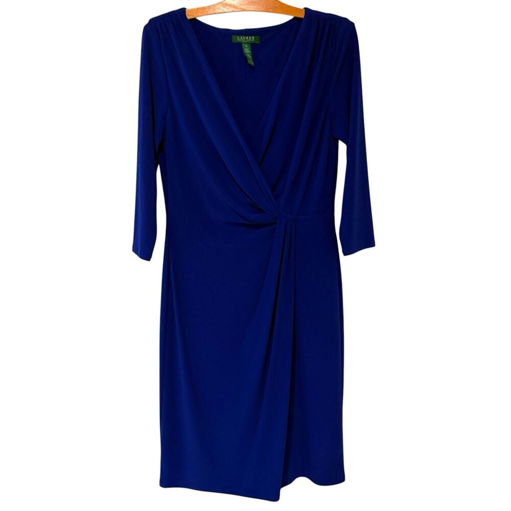 Lauren Ralph Lauren | Dress Blue 3/4 Sleeves V Neck Work Business- Size 12